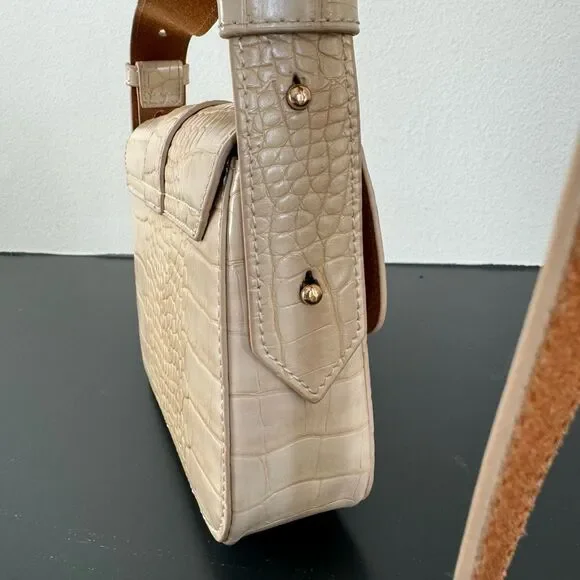 Most Wanted Crocodile Print Embossed Small Leather Saddlebag Mini Crossbody - Picture 6 of 10